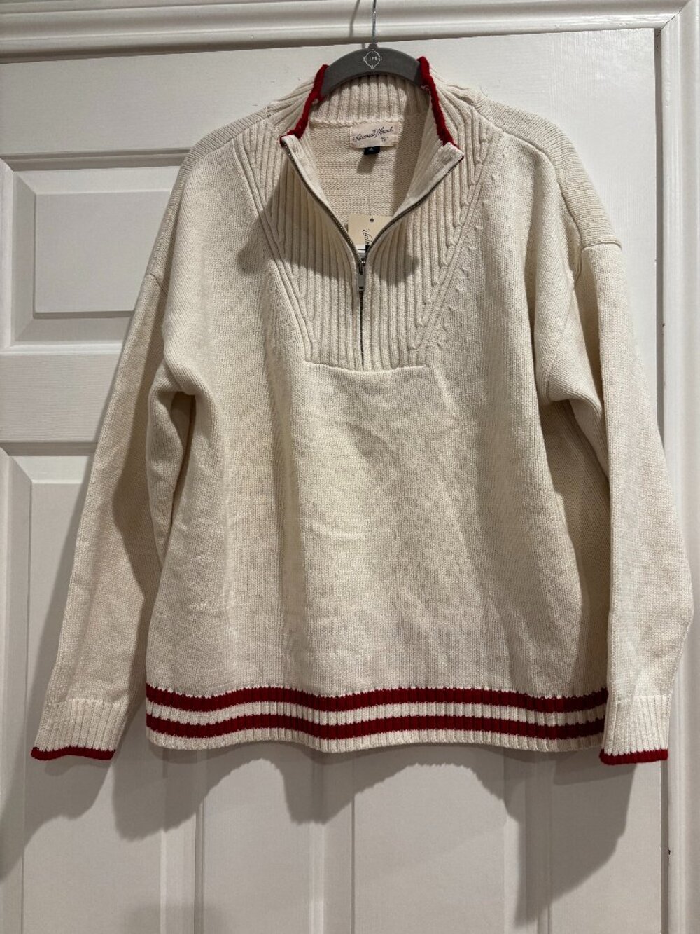 American Flag Quarter Zip Cable Knit Sweater Cream XL